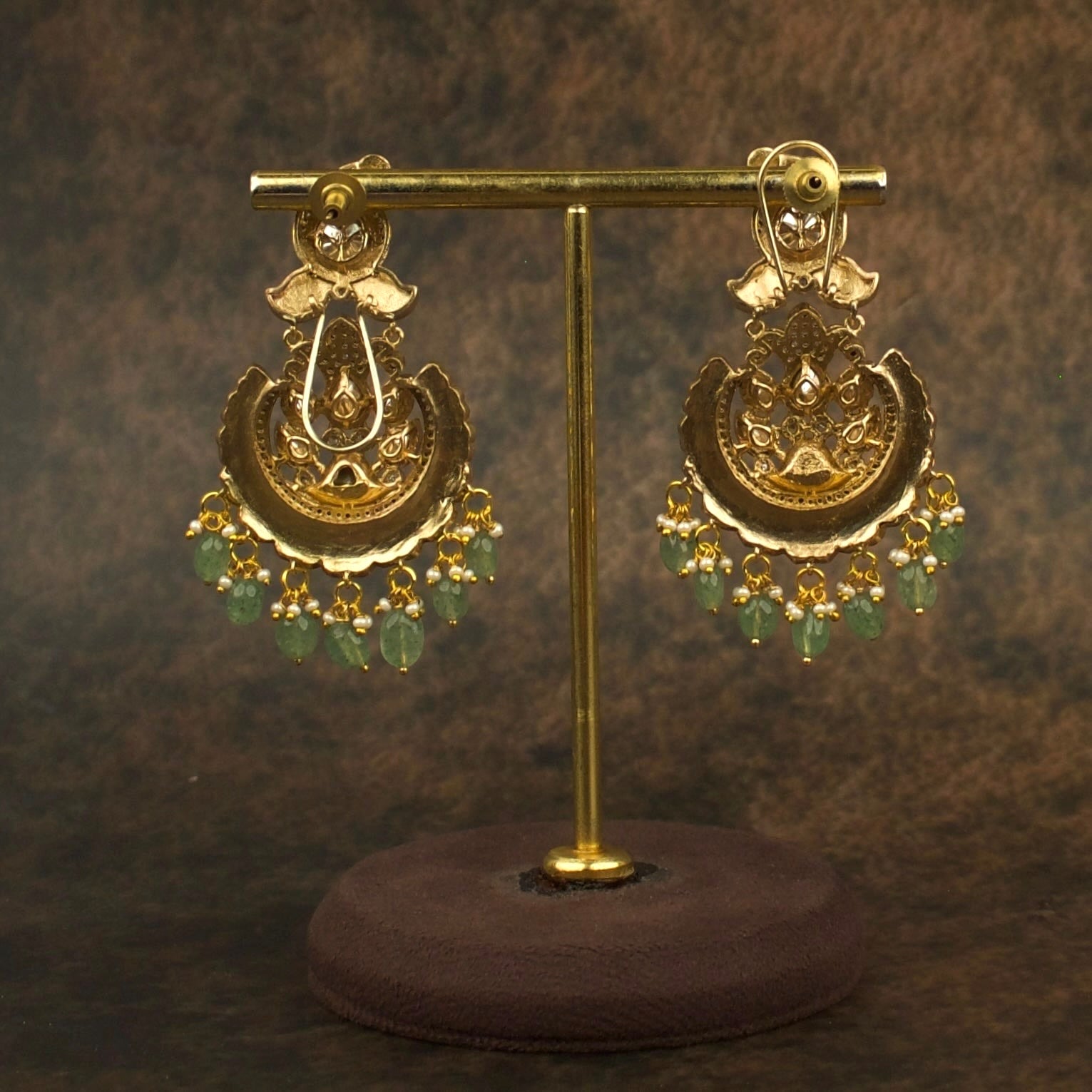 Victorian Polki and Kundan Fusion Chandbali with Pearl Accents
