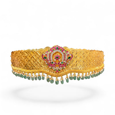 Traditional Jadau Kundan Hip Belt With Emerald Drops