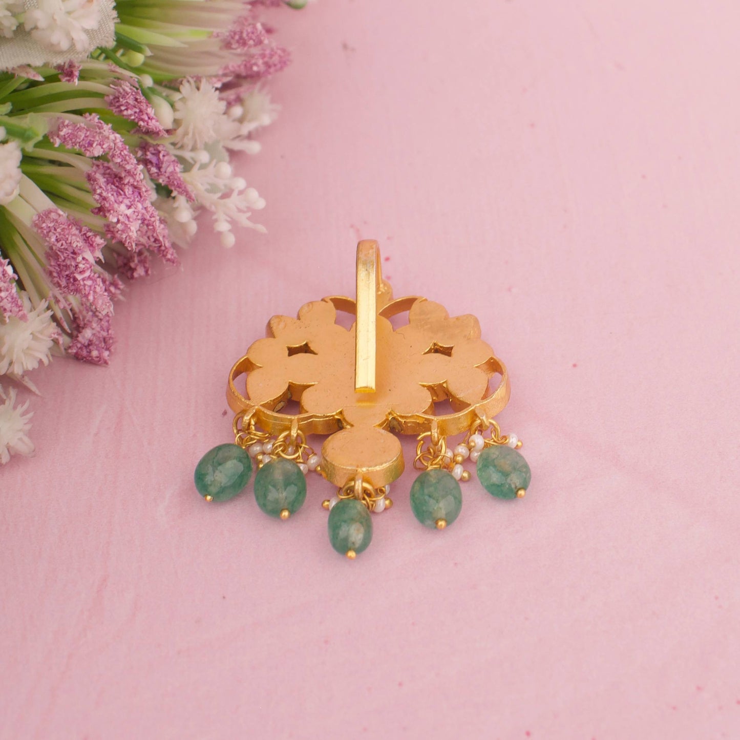 Mini Jadau Kundan Locket With Beads Hanging