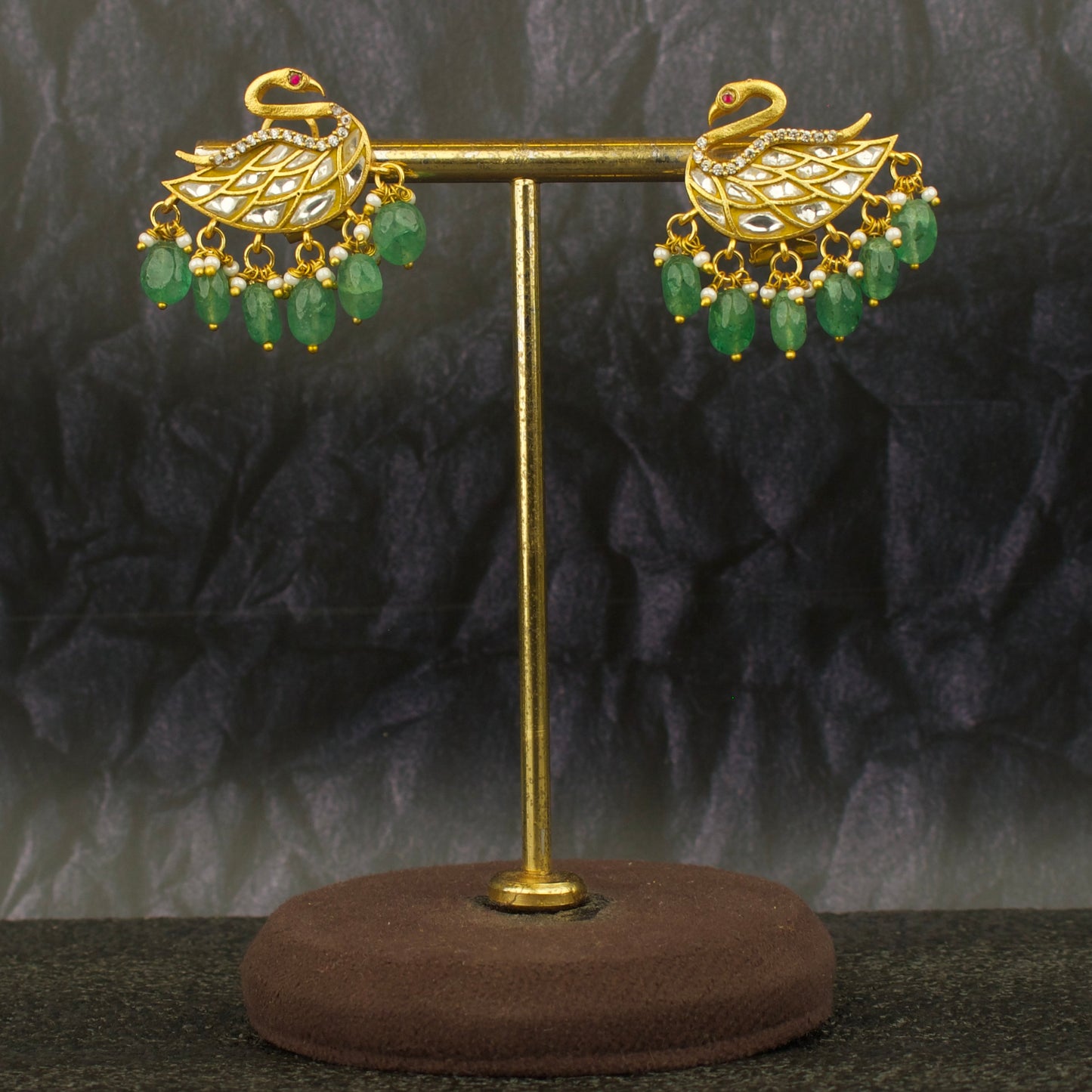 Unique Jadau Kundan Peacock Design Stud Earrings