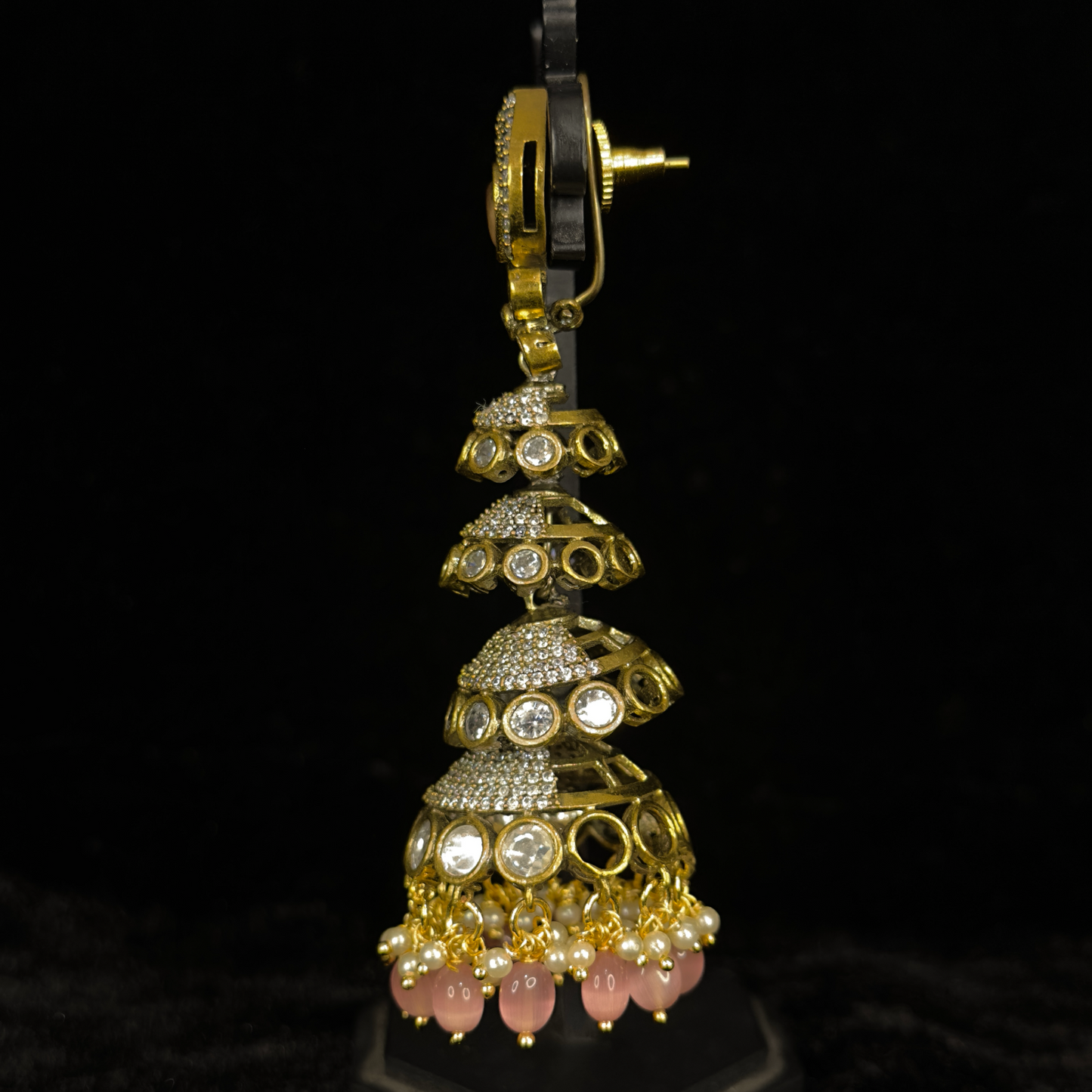Victorian Multi-Layer Jhumka Earrings with AD stones - DULHAN JEWELS
