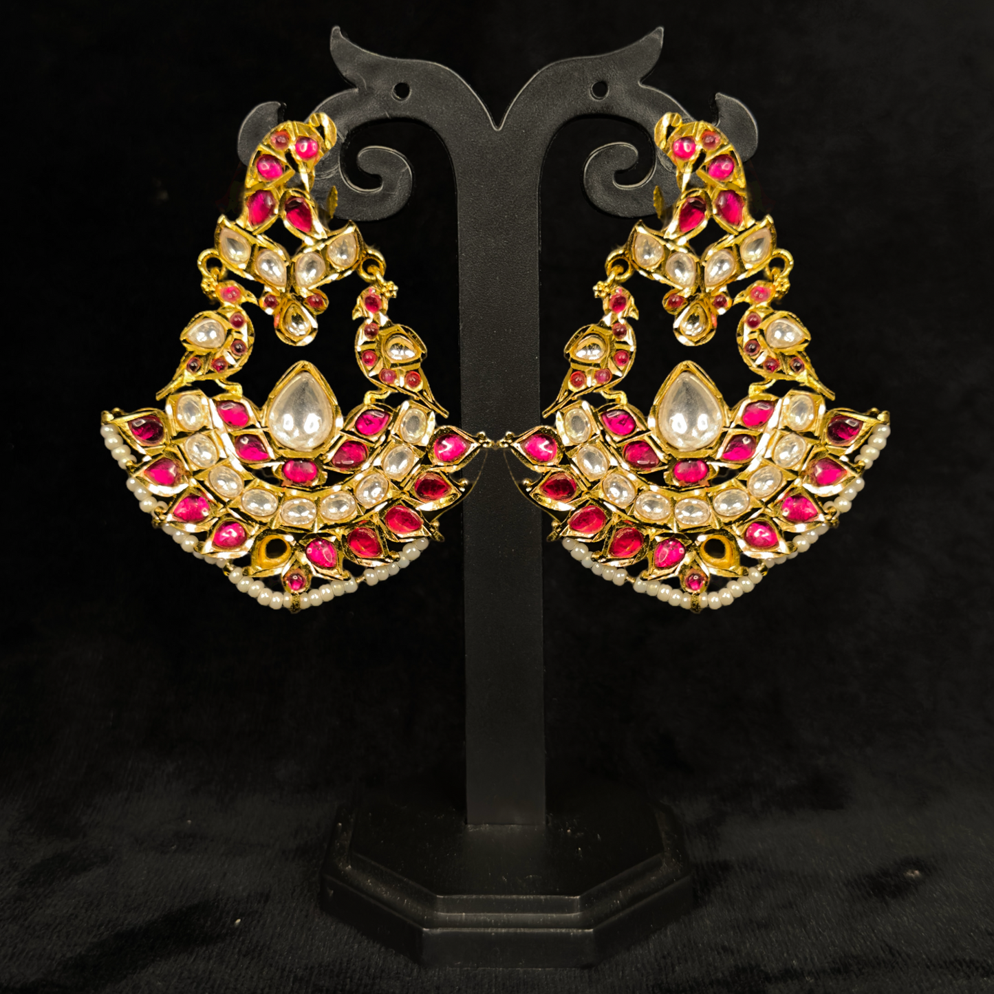 Regal Lotus Jadau Kundan Chandbali Earrings - DULHAN JEWELS