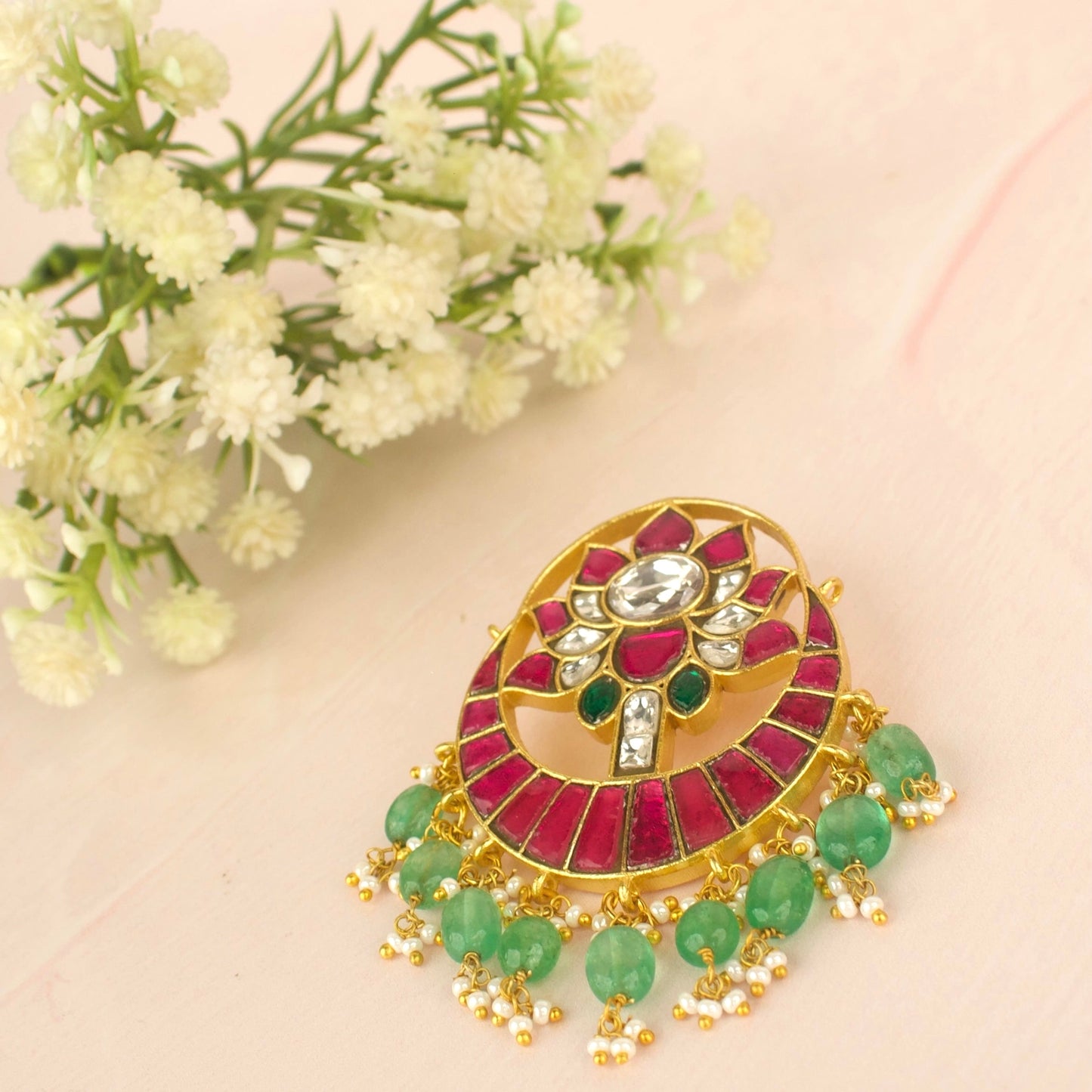 Lotus Chand Bali Design Jadau Kundan Locket