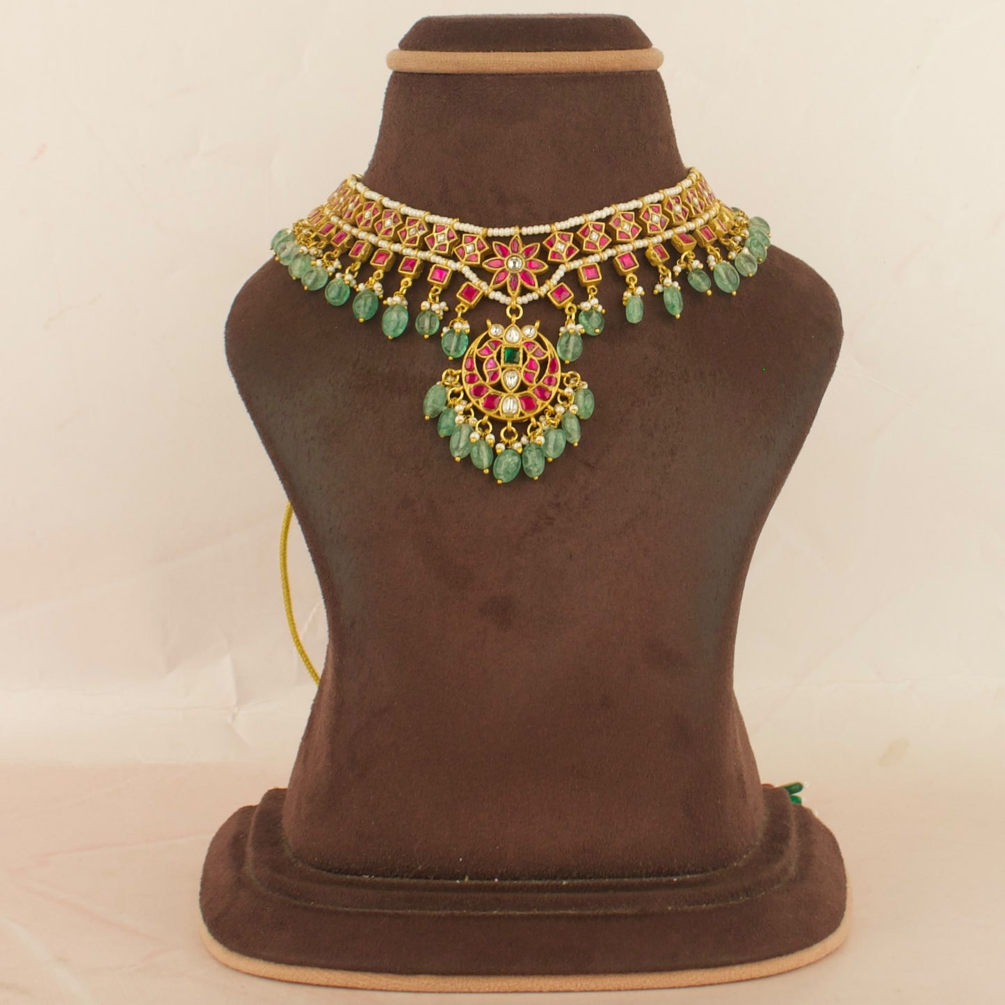 Traditional Floral Chandbali Design Jadau Kundan Necklace and Choker