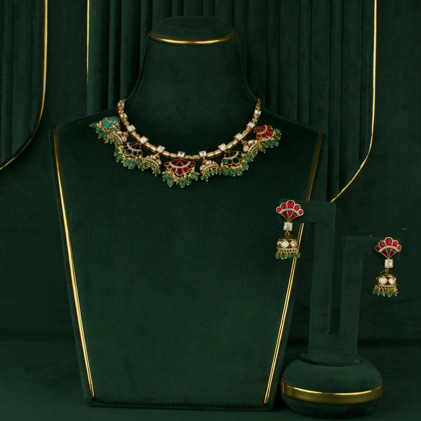 Graceful Sleek Butta ChandBali Design Polki Victorian Necklace Seth