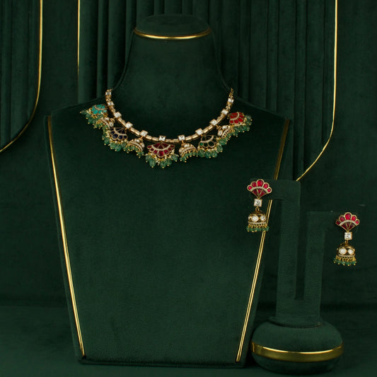 Graceful Sleek Butta ChandBali Design Polki Victorian Necklace Seth