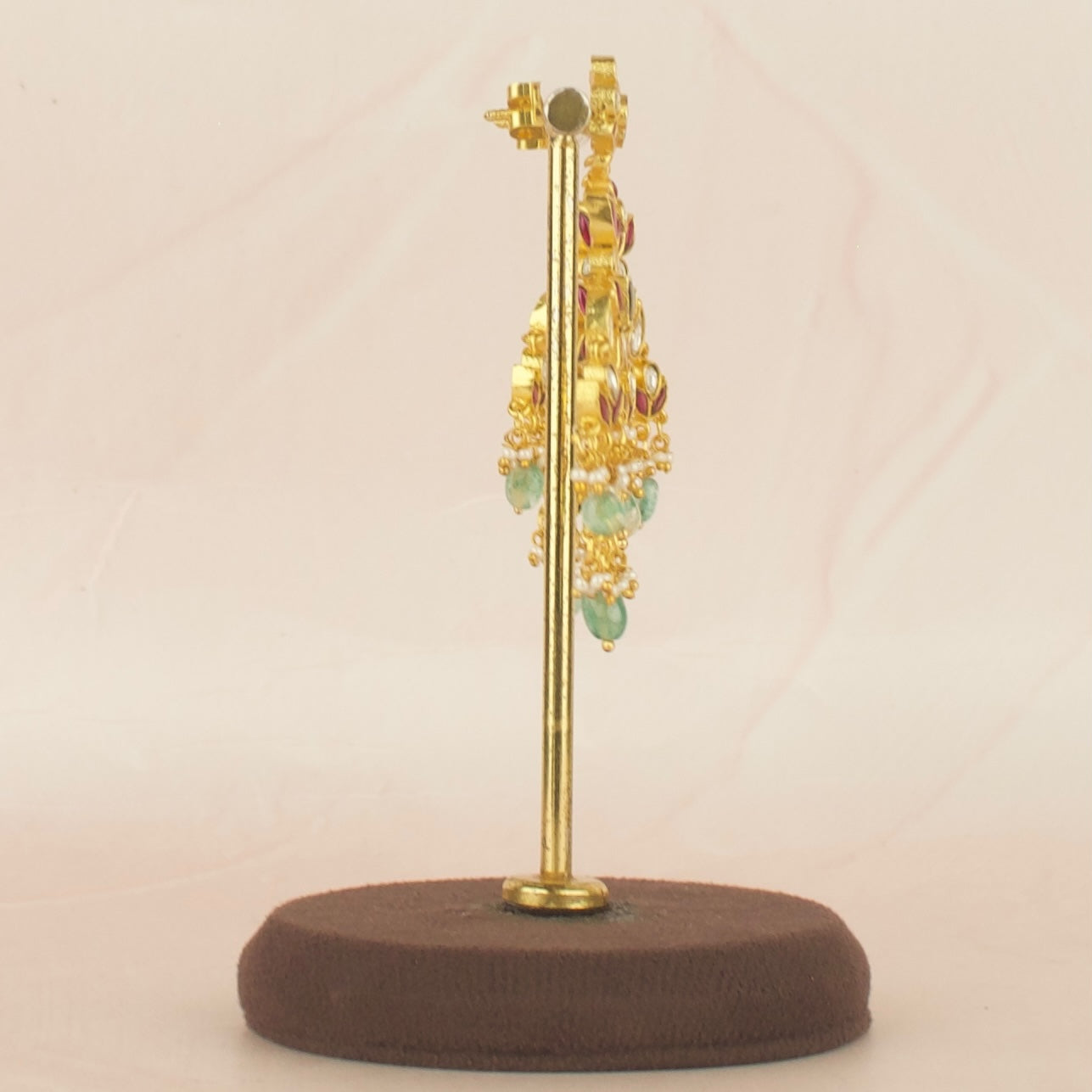 Gold inspired floral Design Jadau Kundan Chandbali with Beads