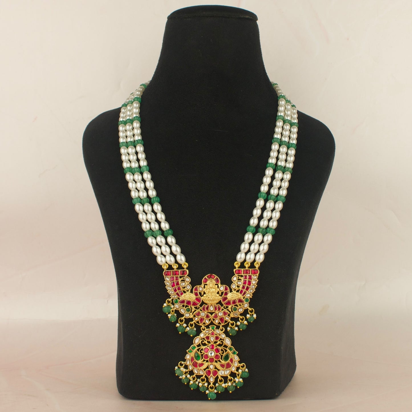 Peacock Lakshmi Devi Design Locket Jadau Kundan Rani Haar