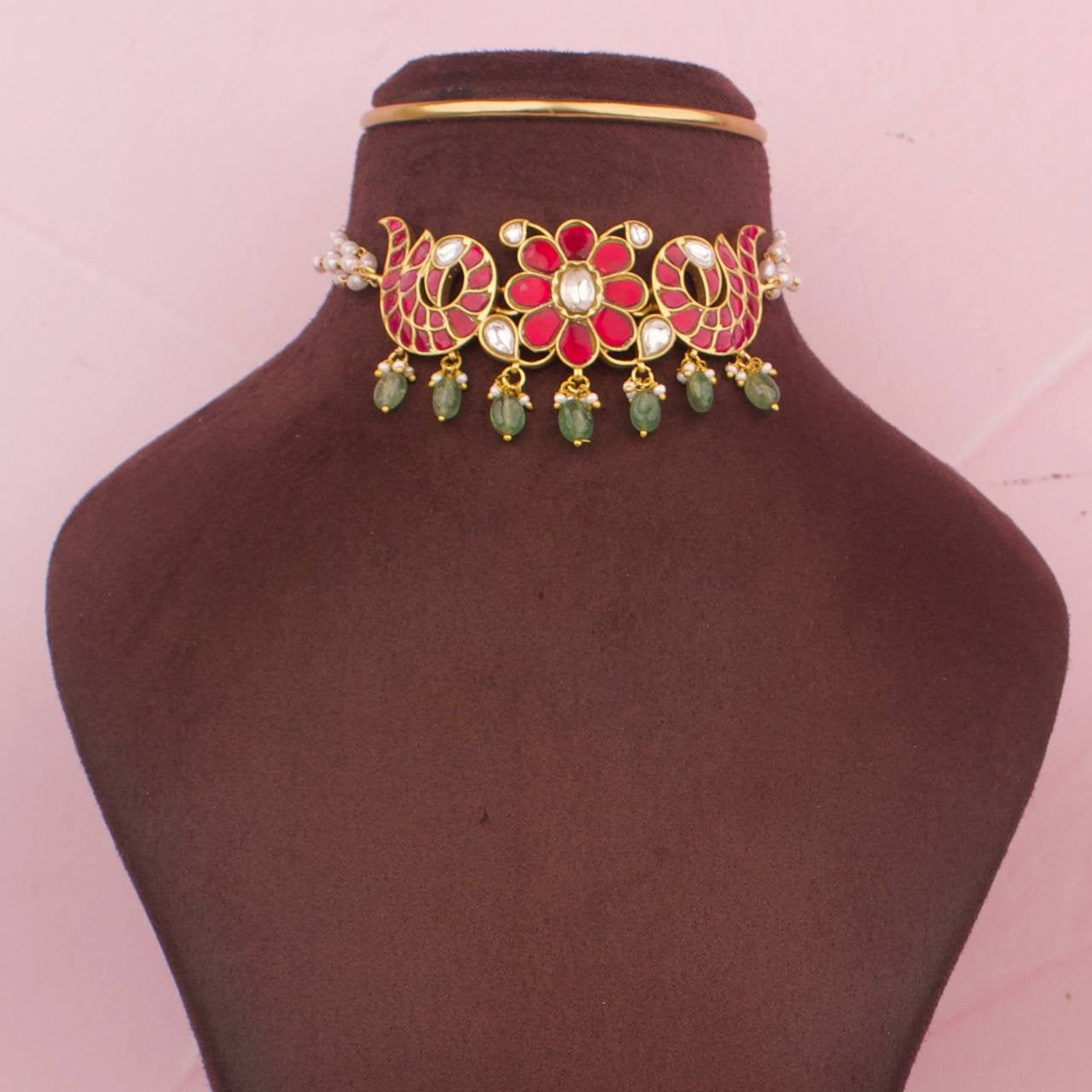 Simple Peacock Design Jadau Kundan Choker
