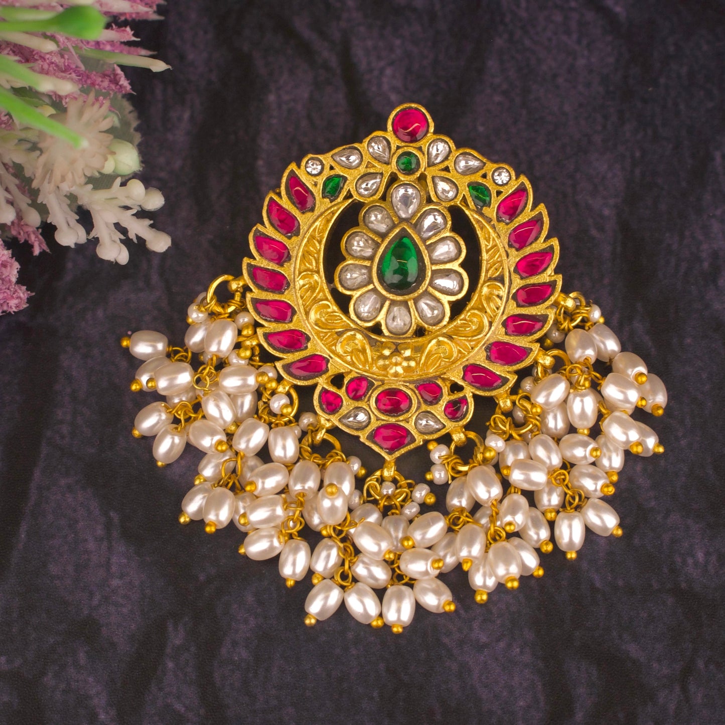 Impressive Jadau Kundan Locket With Riice Pearl Hanging - DULHAN JEWELS