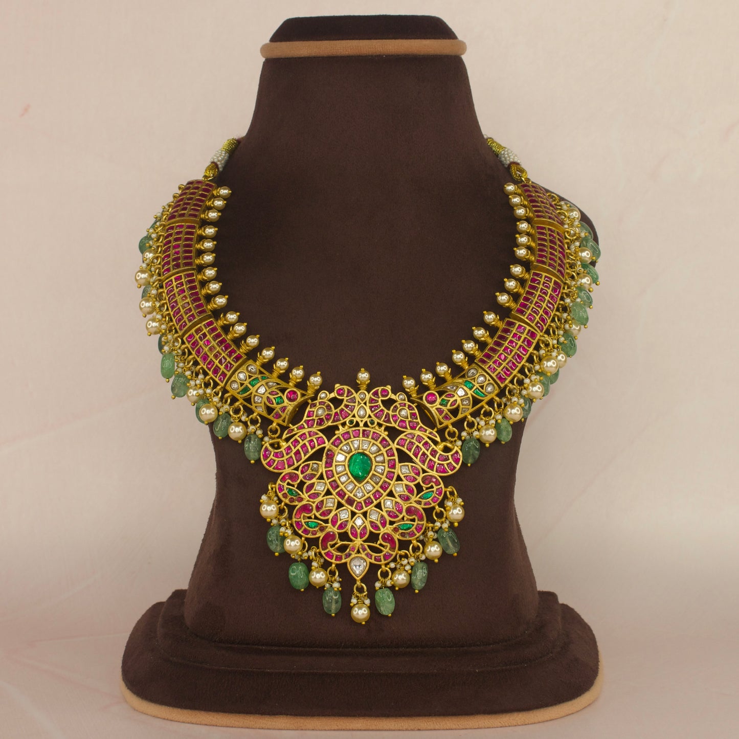Majestic Ruby Jadau Kundan Kanti Style Necklace - DULHAN JEWELS