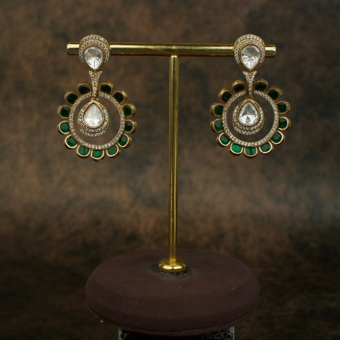 Exquisite Fusion Victorian Polki Chandbali Earrings with Kundan Stones