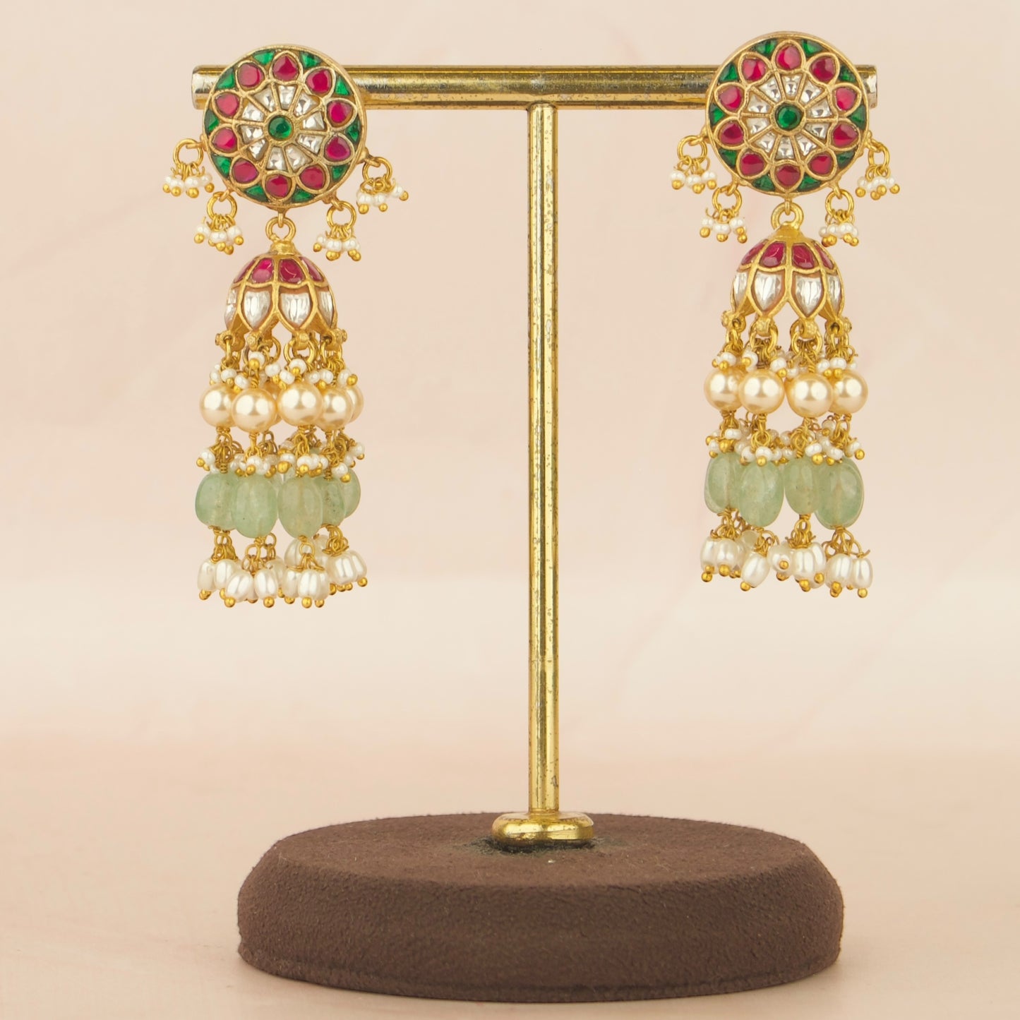 Floral Design Jadau Kundan Jhumki in Gold Style