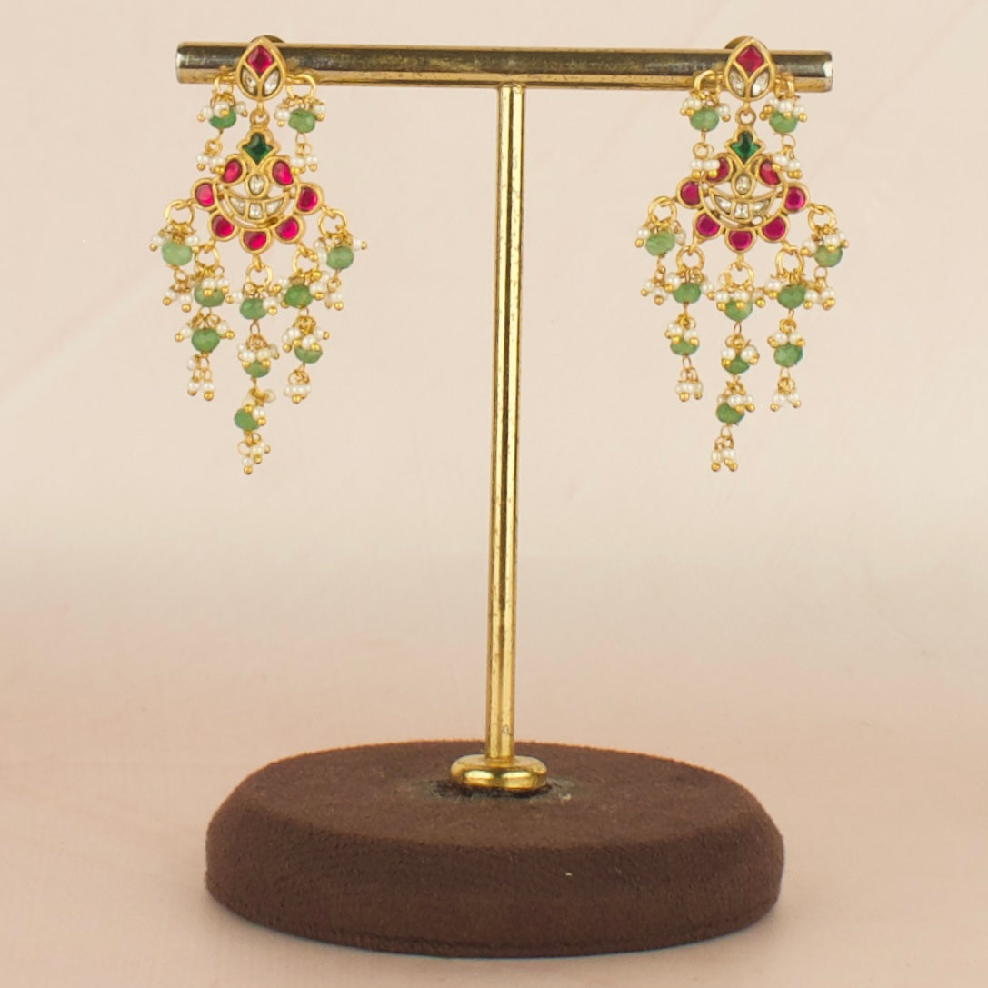 Stunning Design Jadau Kundan Chand Bali with Guttapusalu Hanging