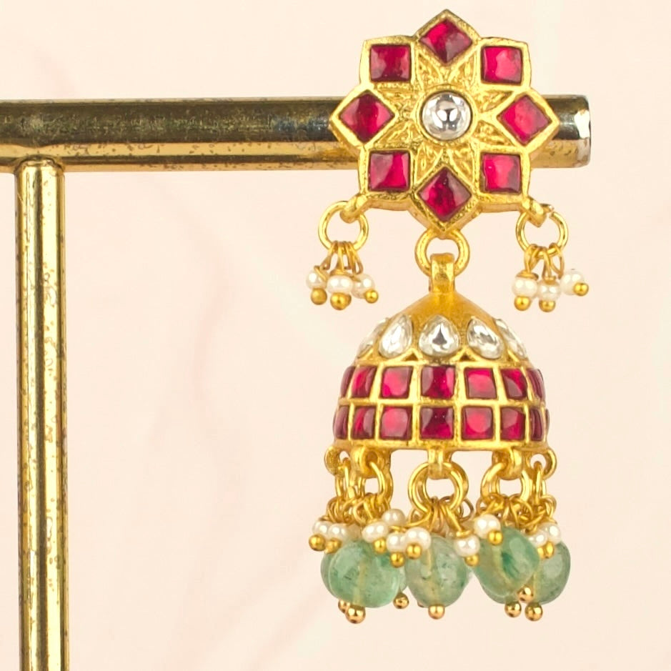 Radiant Floral Studded Jadau Kundan Jhumka Earrings