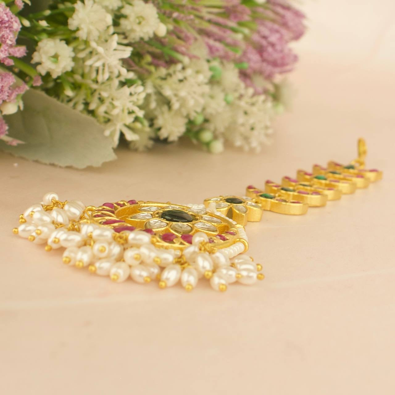 Bridal Jadau Kundan Chand Design Guttapusalu Maangtika