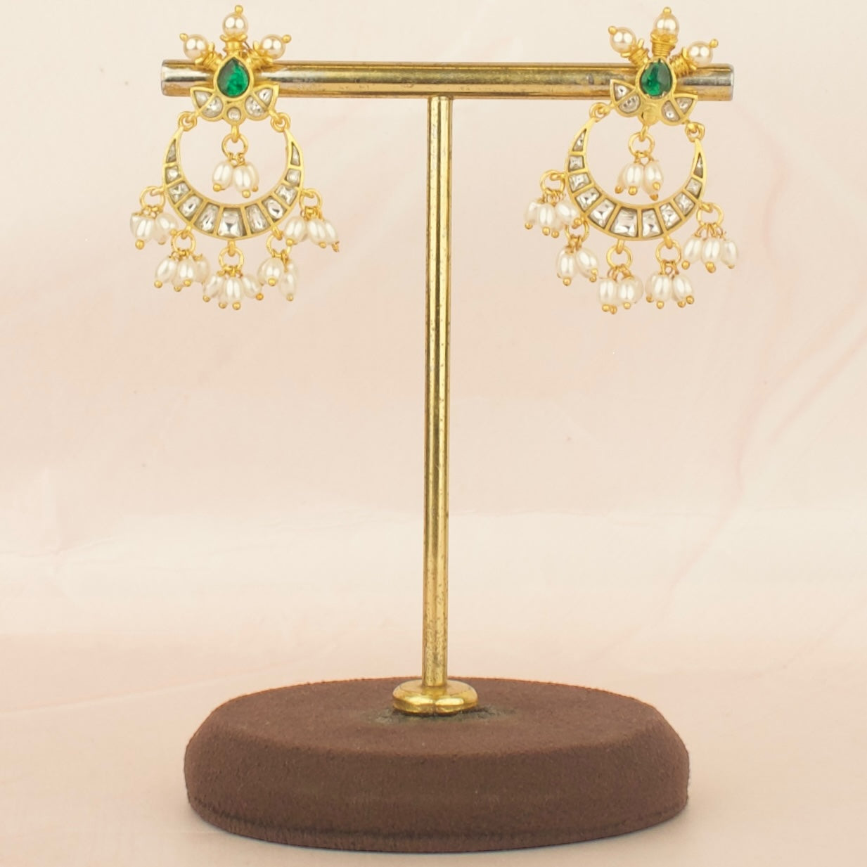 Glorious Lotus Design Jadau Kundan Chandbali with Beads