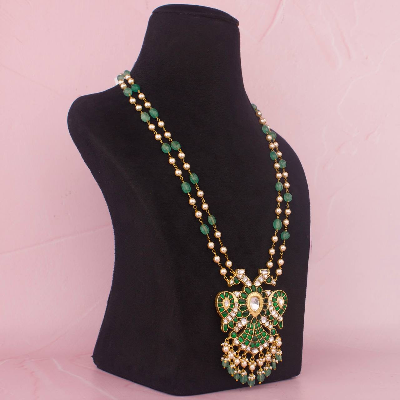 Traditional Gandaberunda Jadau Kundan Reversible Beads Mala - Alternate View 3