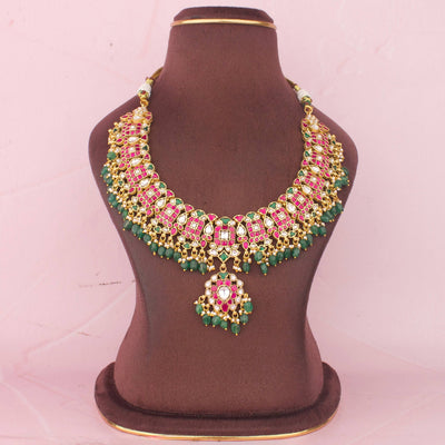 Heritage Jadau Kundan Necklace With Green Beads