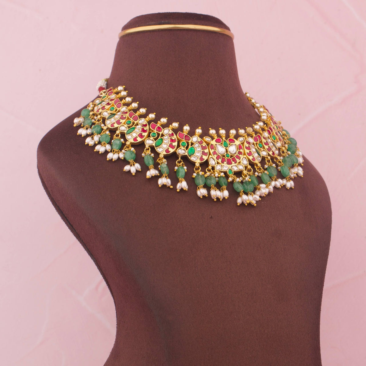 Ethnic Jadau Kundan Necklace With Ricepearl Hangings