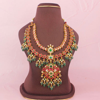 Unique Jadau Kundan Necklace With Peacock Design Pendant