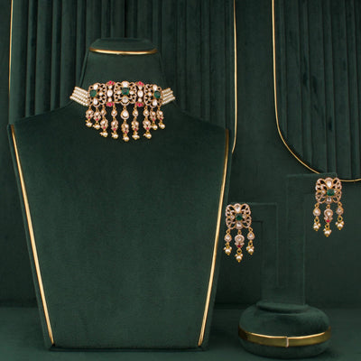 Premium Polki Jadau Kundan Choker With Swarovski Pearls - Handcrafted Indian Bridal Jewelry by Dulhan Jewels