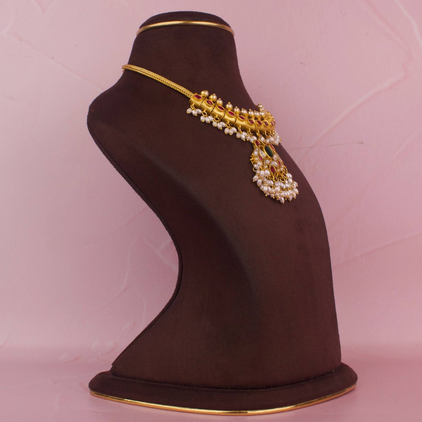 Gold inspired Jadau Kundan Nan tad Guttapusalu Hanging