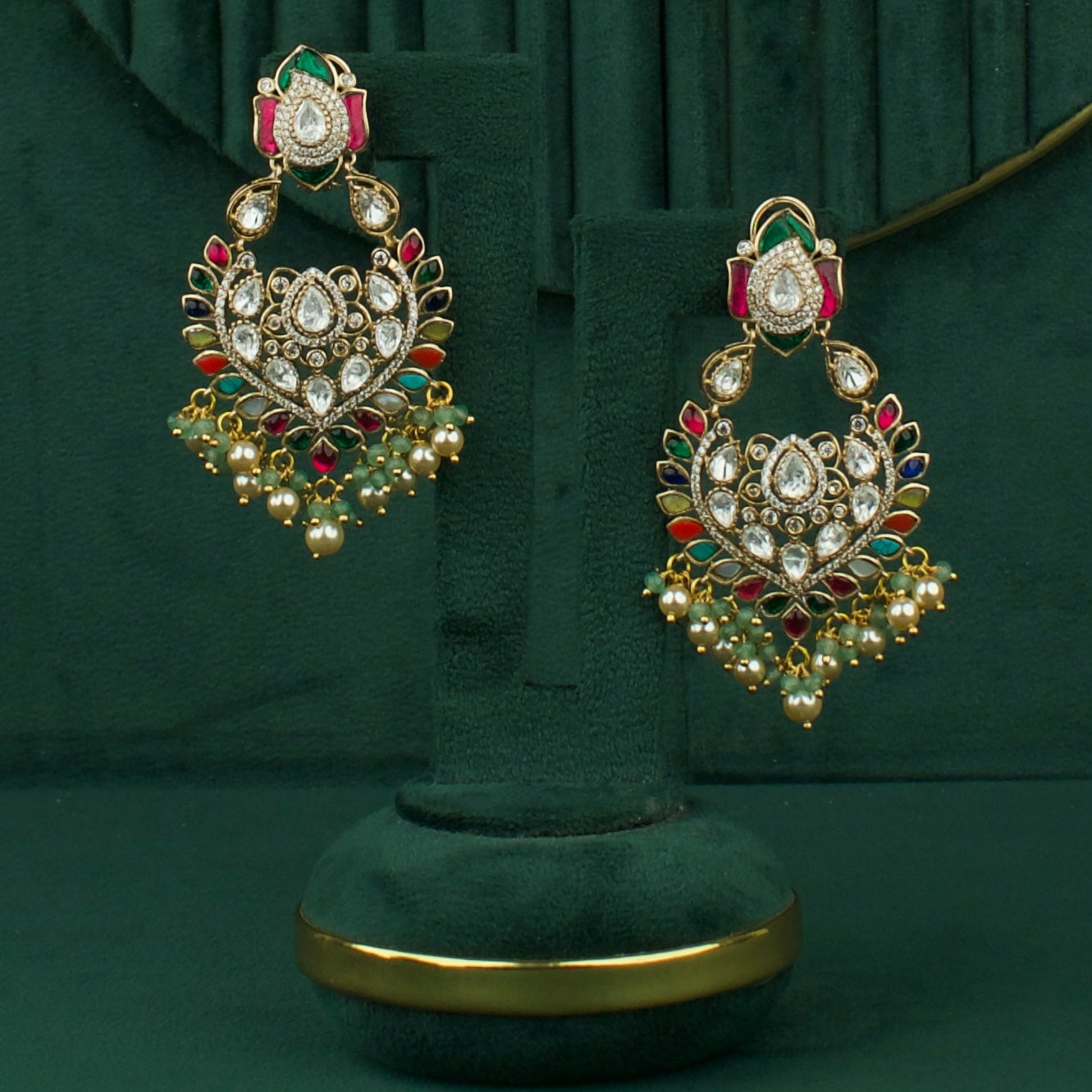 Bridal Polki Victorian ChandBali with Swarovski Pearls