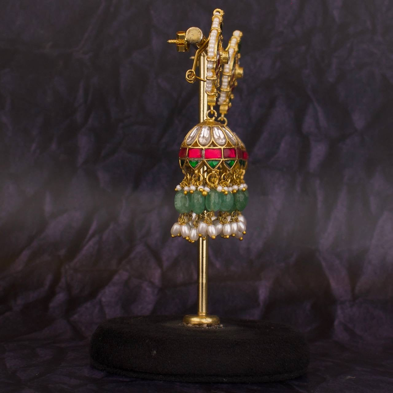 Unique Jadua Kundan Multi Coloured Jhumki Earrings