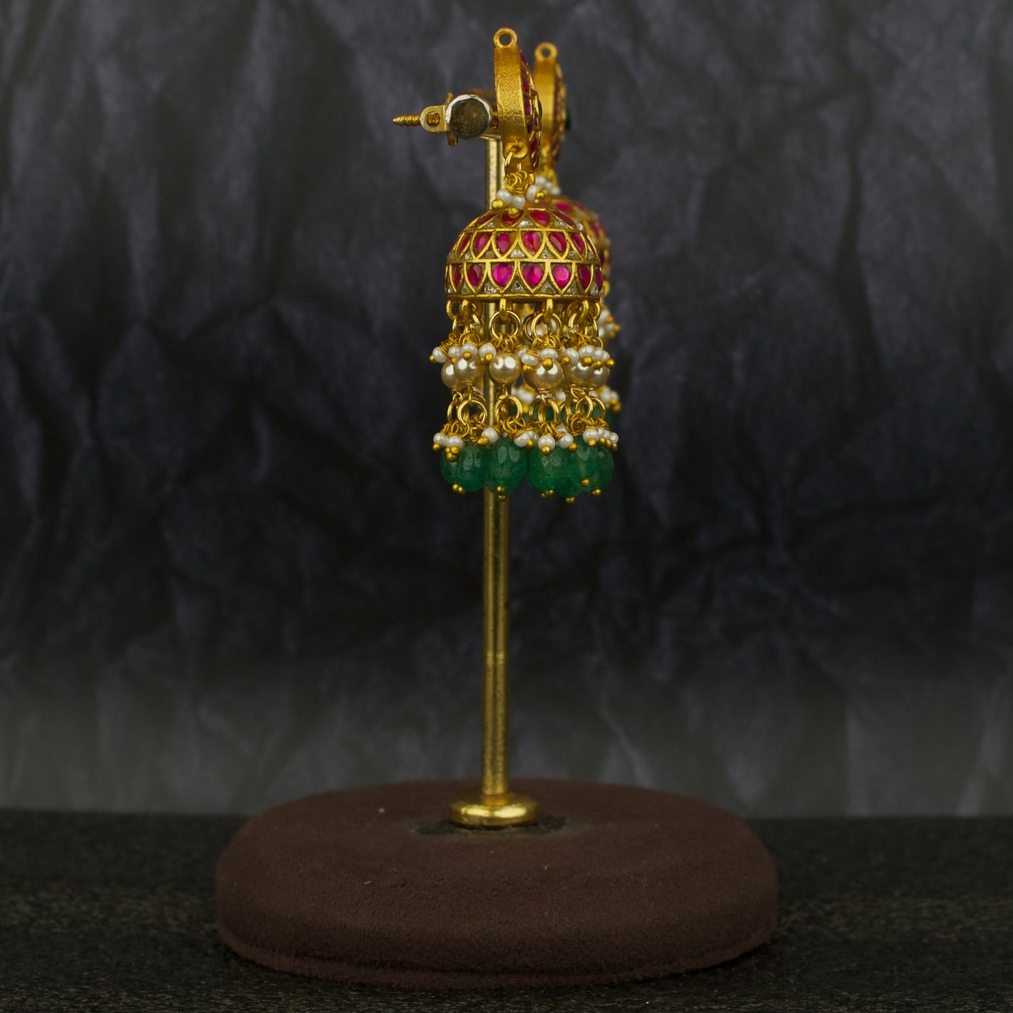 Charming Jadau Kundan Jhumki With Swarovski Pearl & Beads Hanging