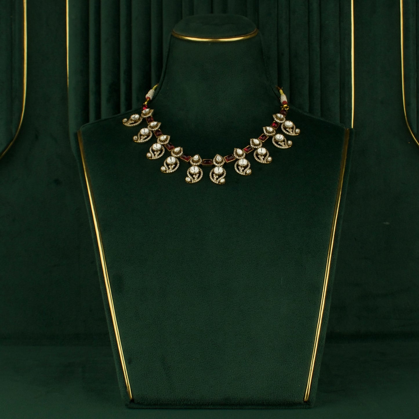 Dazzling Sleek Mango design Polki Victorian Necklace with Matching Earrings