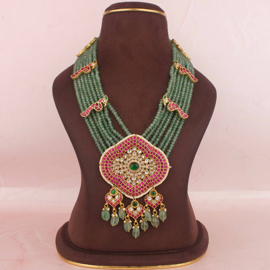 Bridal Jadau Kundan Beads Mala Haram With Kundna Droplets