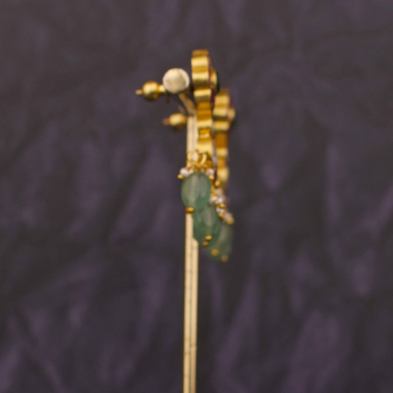 Floral Studded Jadau Kundan Mini Chandbali Earrings