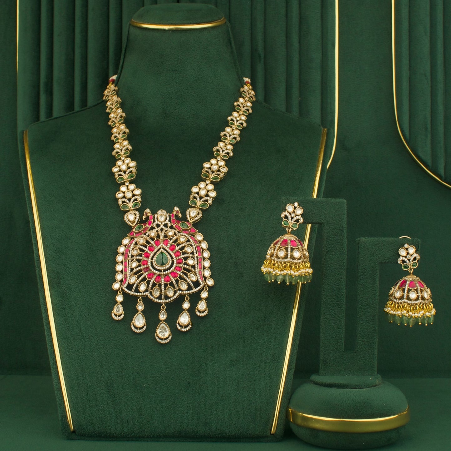 Elegant Design Fusion Kundan & Polki Victorian Necklace Set with Jhumki