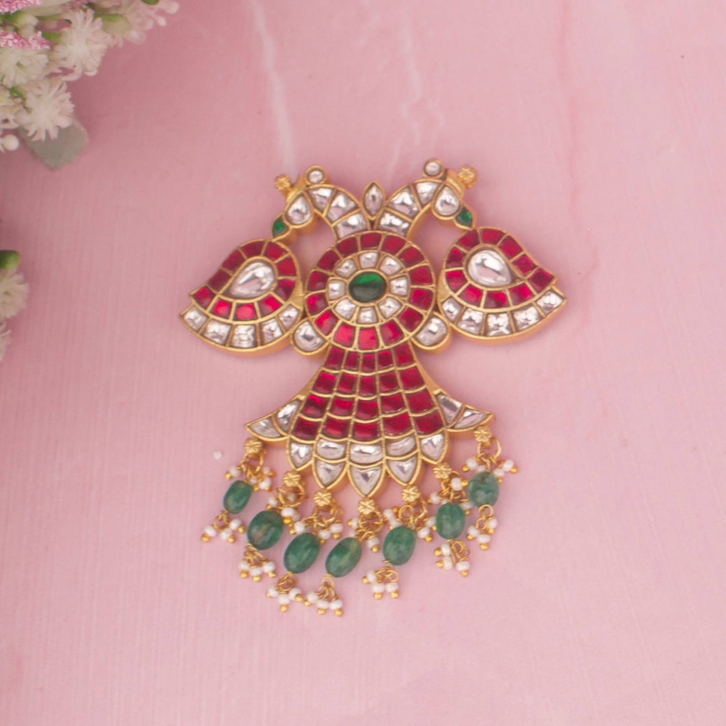 Reversible Jadau Kundan Peacock Design Pendant