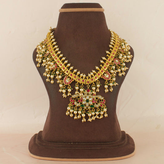 Grand Gold Style Jadau Kundan Guttapusalu Necklace with Beads