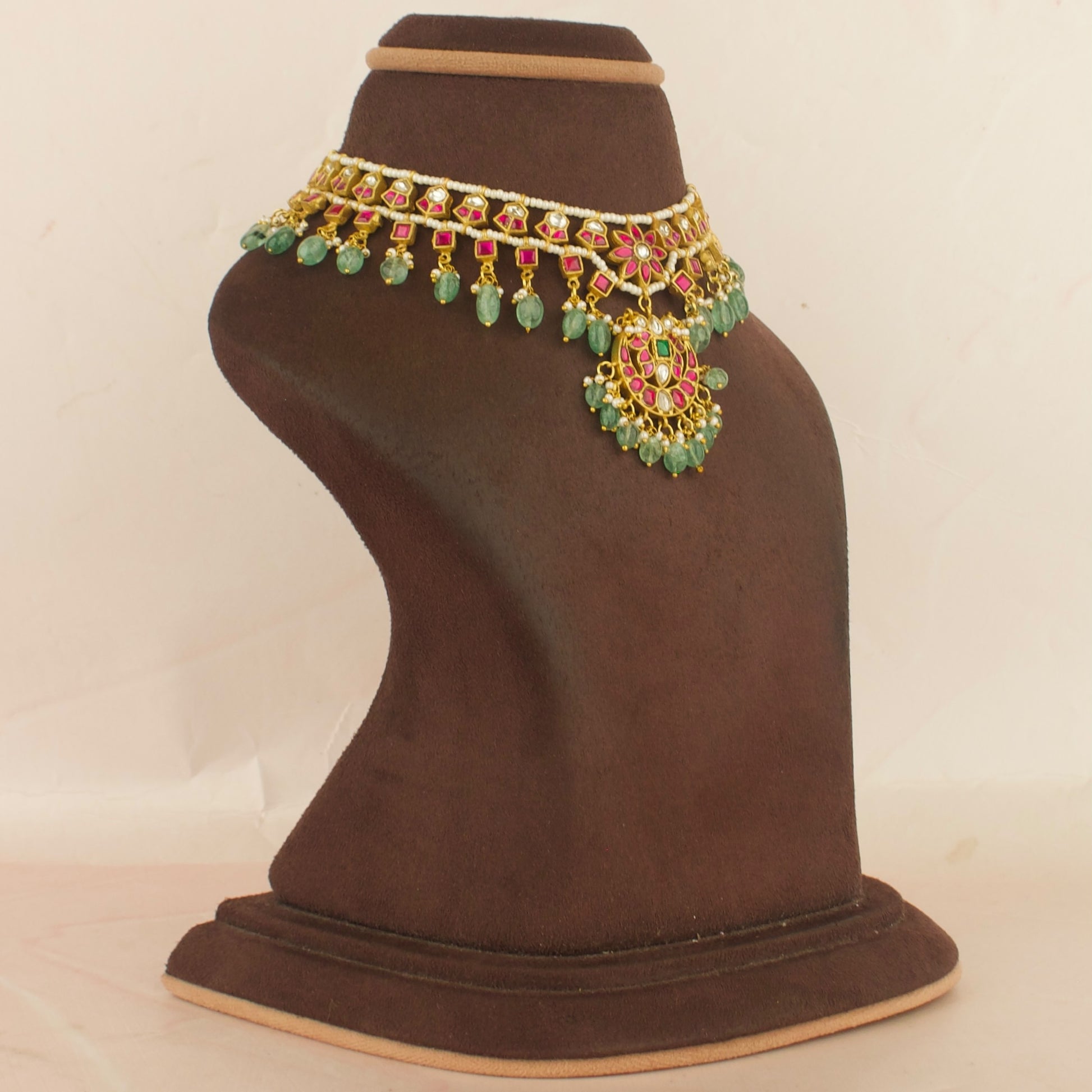 Gold inspired floral Chandbali Design Jadau Kundan Necklace and Choker