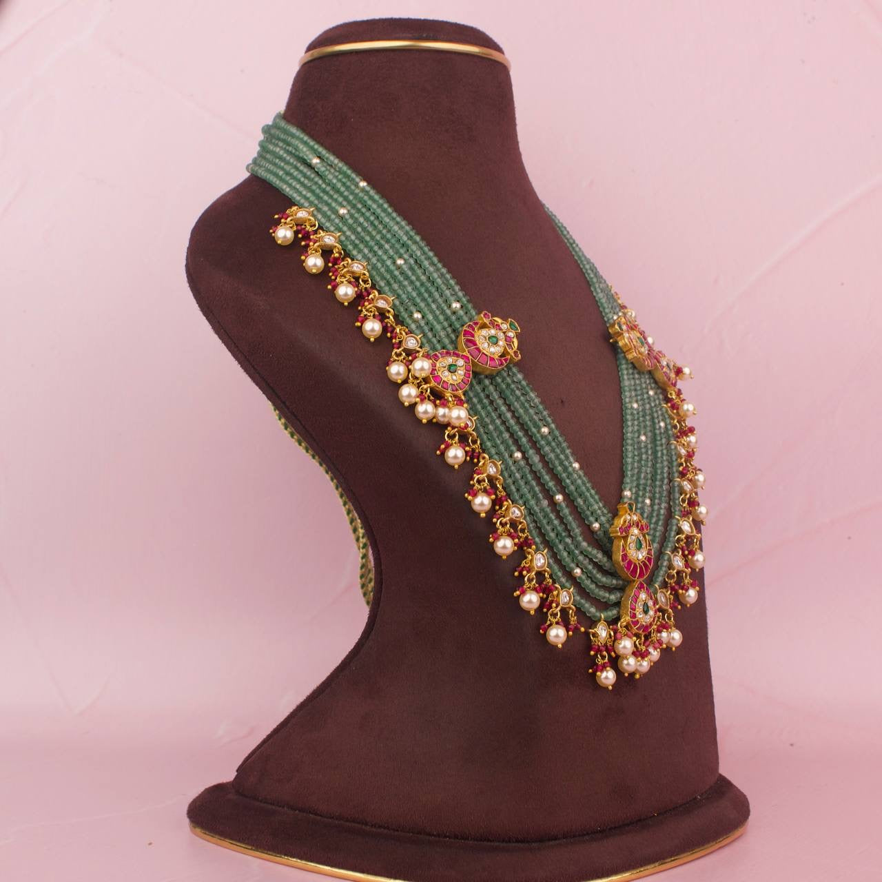 Royal Jadau Kundan Beads Mala With Kundan Lockets