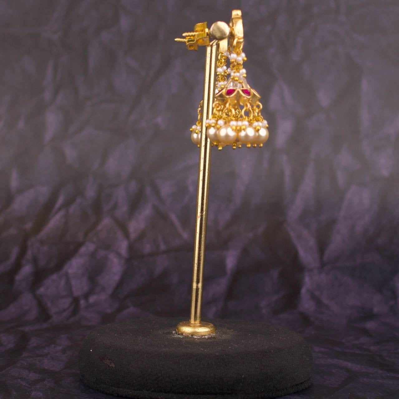 Small - Sized Jadau Kundan Jhumki Earrings With Pearls Hangings