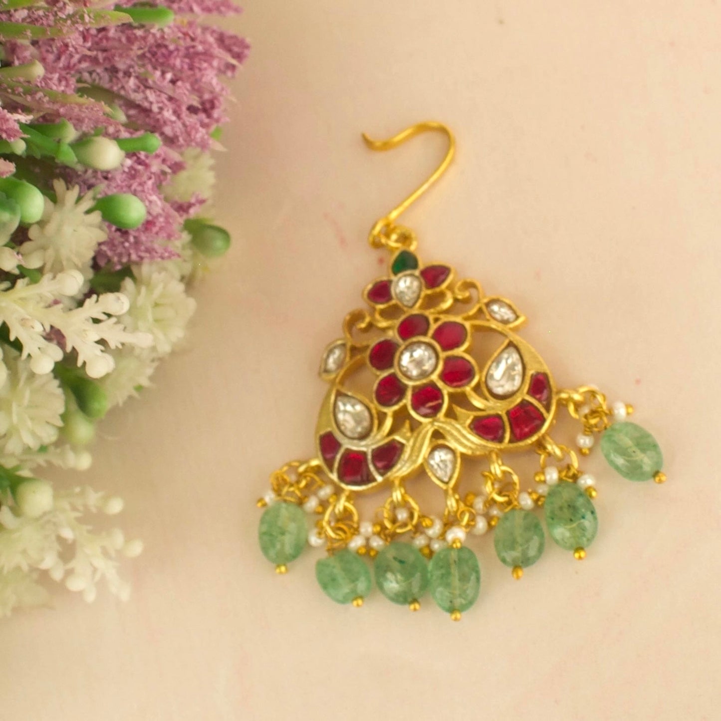 Captivating Floral Design Jadau Kundan Short Maang Tikka