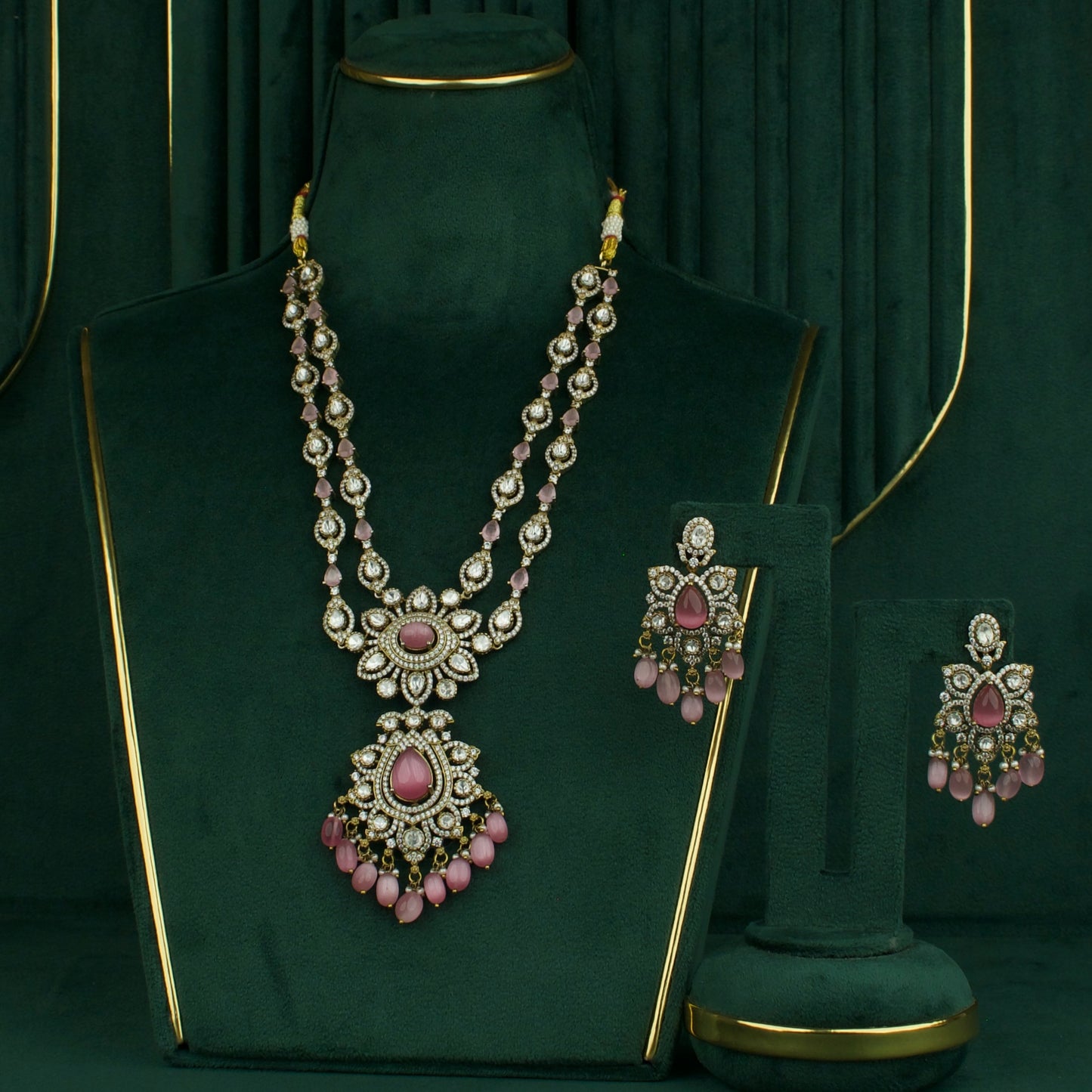 Traditional Two-Line Victorian Necklace Set with Earrings