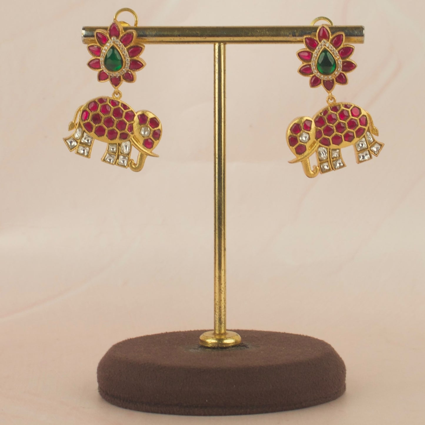 Floral Studded Elephant Jadau Kundan Hanging Earrings