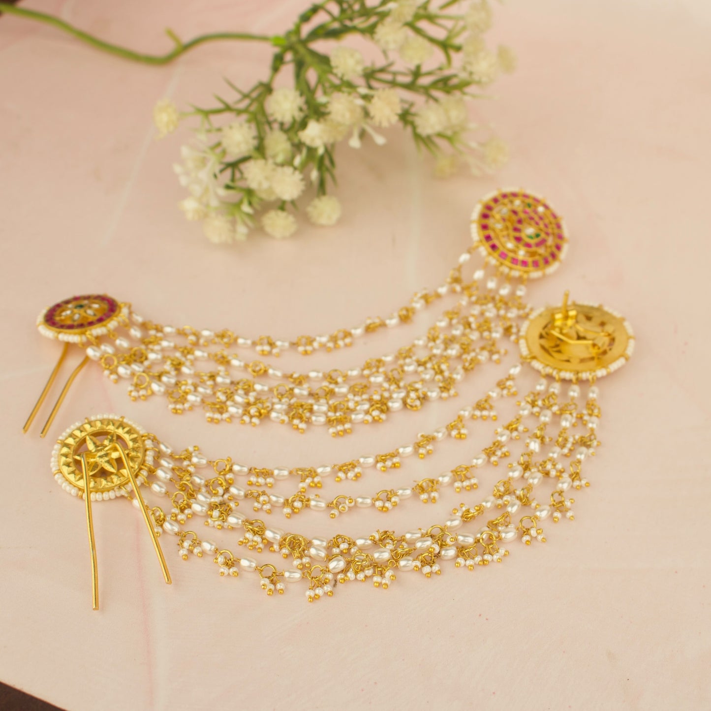 Bridal Jadau Kundan Stud With Champasaralu & Hairpin