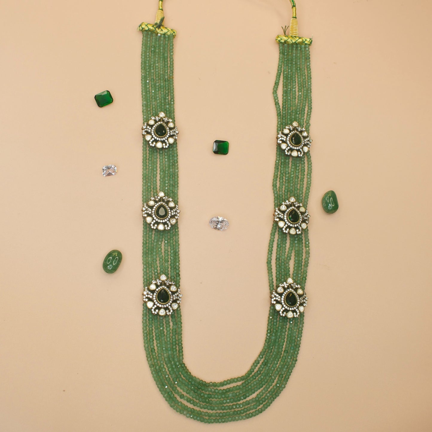 Classic Layered Necklace with Victorian Polki Side Lockets