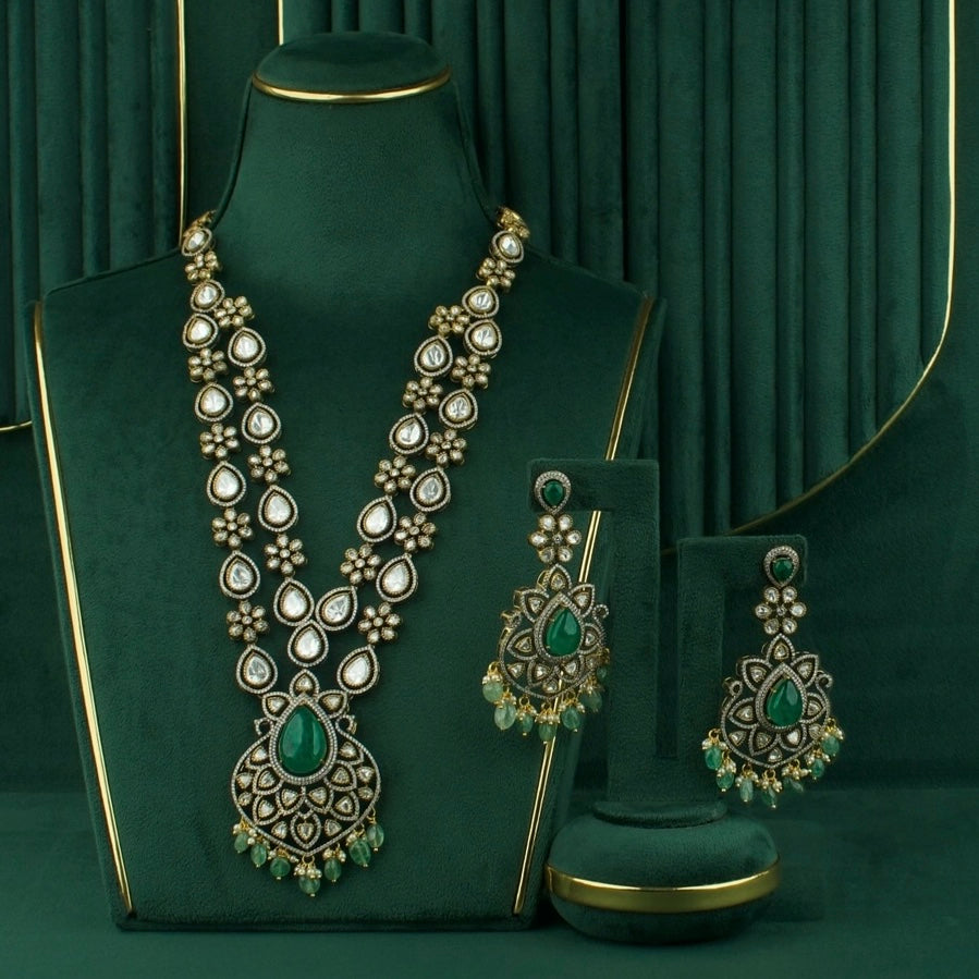 Victorian Moissanite Necklace Set with Teardrop Stones