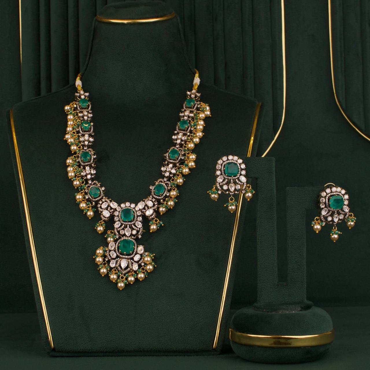 Premium Moissanite Polki Necklace Set With Matching Earrings
