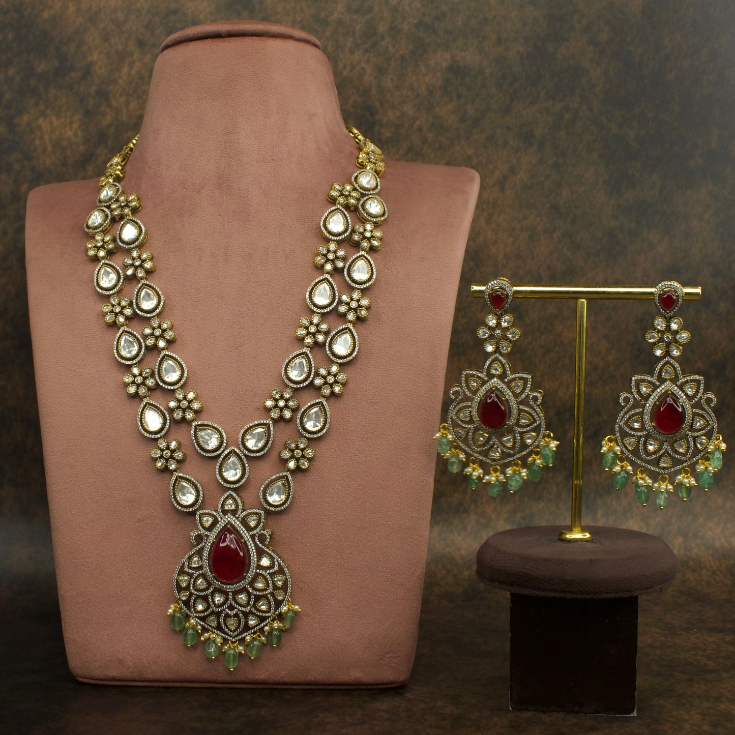 Victorian Moissanite Necklace Set with Teardrop Stones