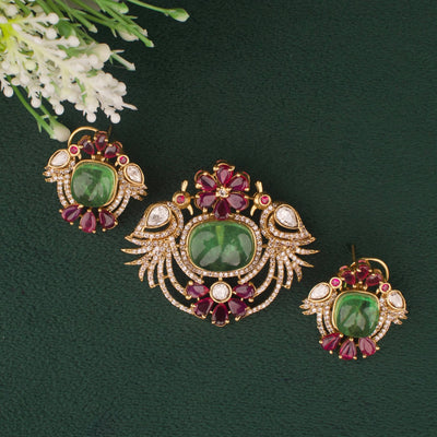 Stylish Victorian Emerald Pendant With Earrings Matching Earrings