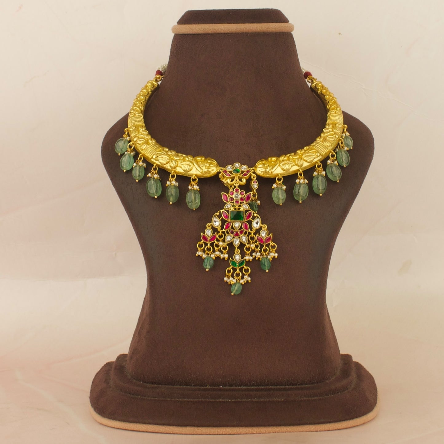 Statement floral Design Jadau Kundan Kanti with Matching Earrings