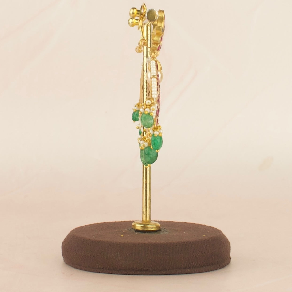 Graceful Jadau Kundan Chandbali Earrings With Bead Hangings